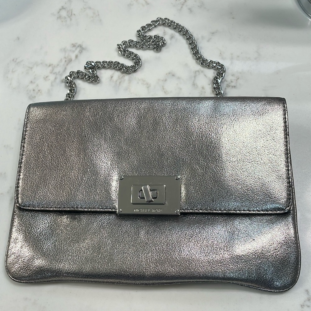 Michael Kors clutch purse metallic large clutch shoulder purse for party or prom - Picture 3 of 17
